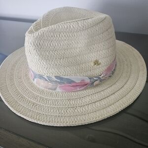 Ralph Lauren Cream Straw Hat with Floral Band